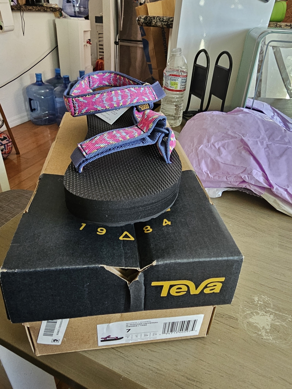 Teva Pink and Purple Patterned Webbing Platform Sandals